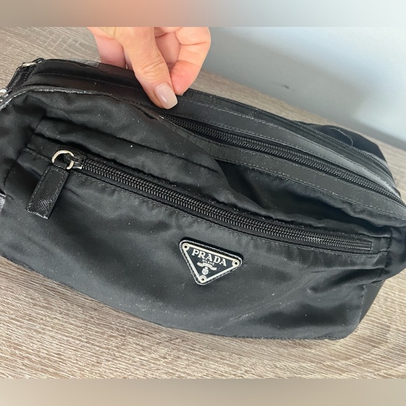 PRADA Re Nylon Saffiano leather travel pouch dopp kitt makeup bag black zip up - Picture 8 of 10